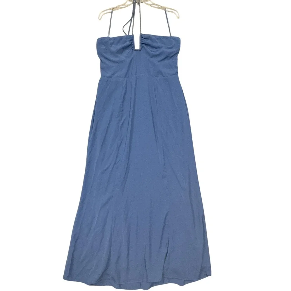 Abercrombie & Fitch Dress Womens LT Blue Strappy Halter Maxi Sundress Zip Back